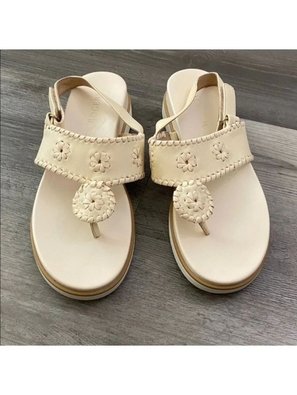 JACK ROGERS Jacks Weekend Slingback Sandal Cream Leather Resort $138 Women's 6.5